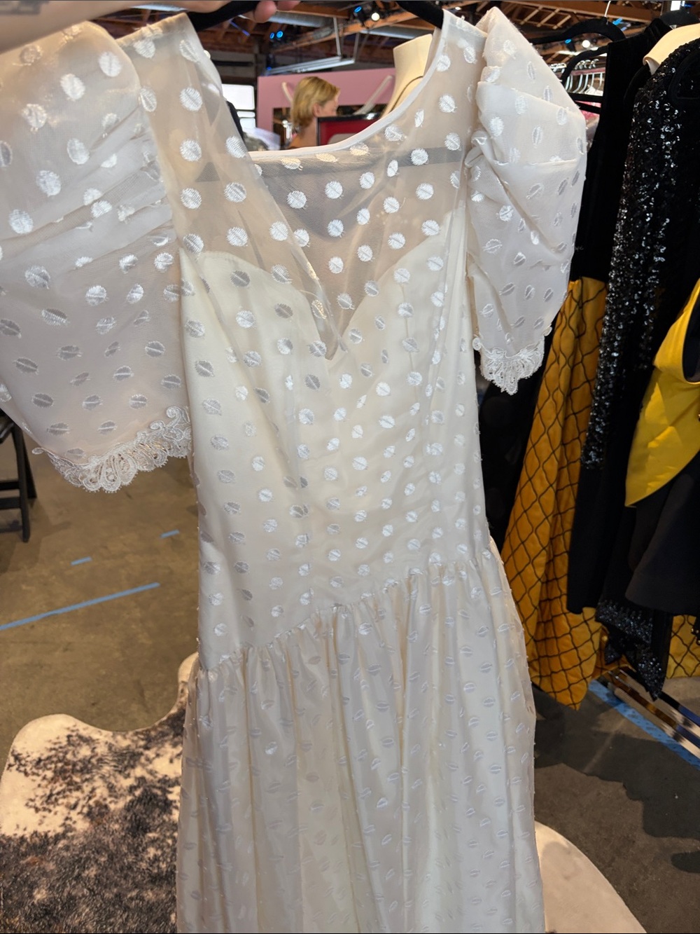 White Polka Dot Puff-Sleeve Maxi Dress